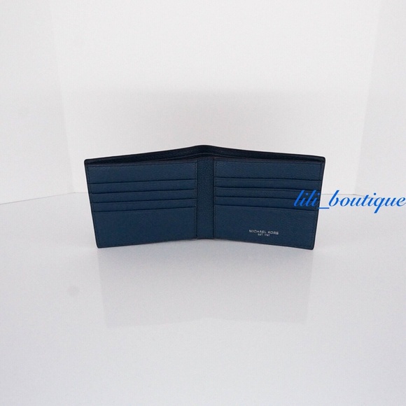 NWT New Michael Kors Men's Russel Billfold Wallet Leather Ocean Blue No Box $118 - Picture 4 of 7
